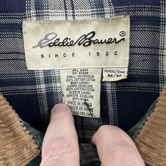 vintage 90s Y2K EDDIE BAUER chore coat barn jacket plaid lined western green M - Picture 11 of 13